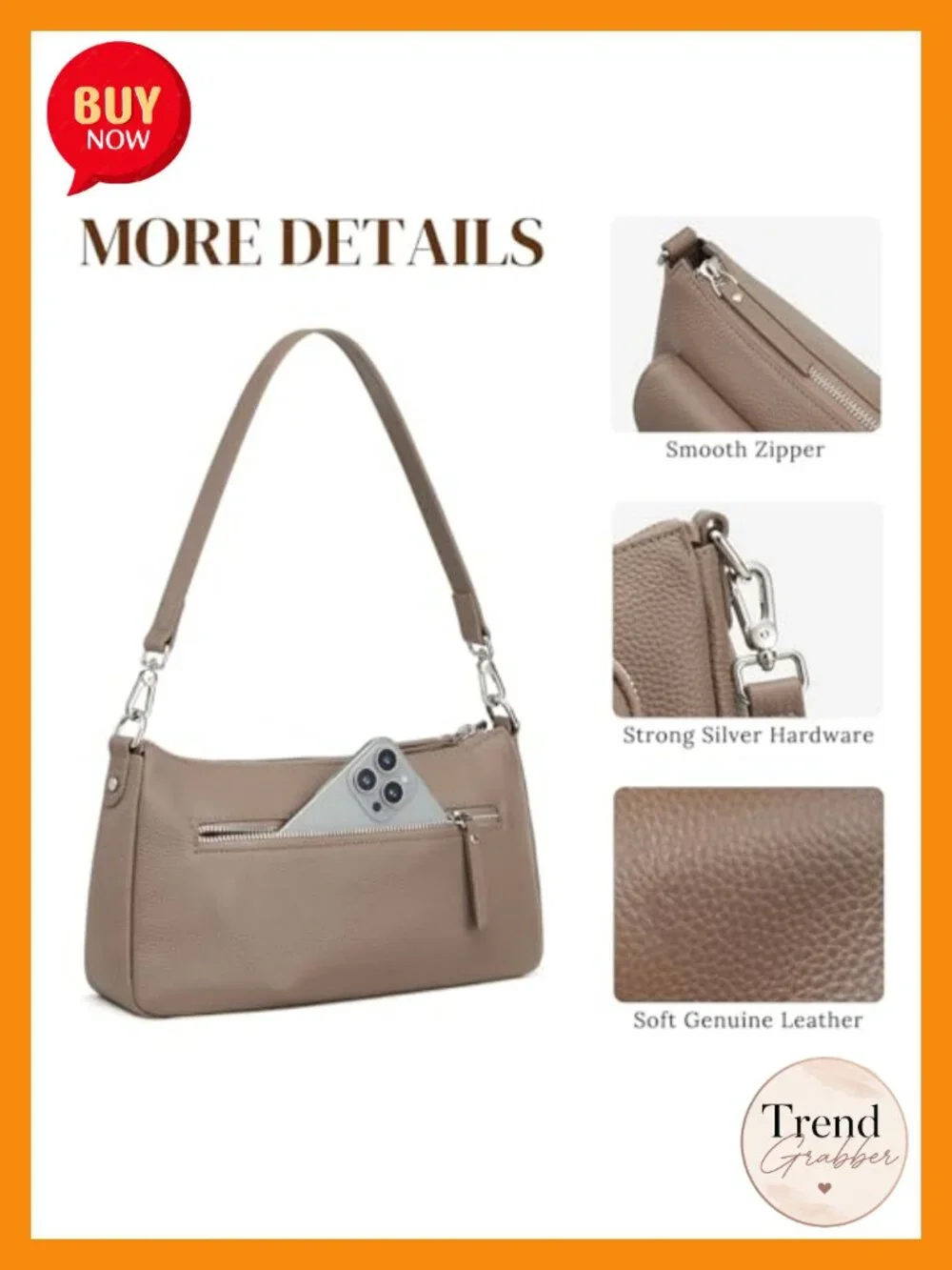 Pebbled Leather Hobo Crossbody Purse with 2 Straps, 6 Card Slots